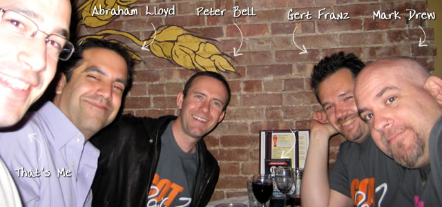 Ben Nadel at the New York ColdFusion User Group (May. 2009) with: Abraham Lloyd, Peter Bell, Gert Franz, and Mark Drew