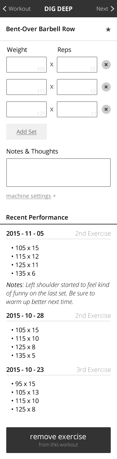 Dig deep fitness - perform exercise screen.